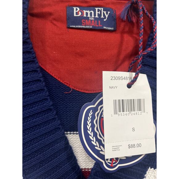 Born Fly Cardigan Long Sleeve Knit Sweater Mens Small Blue Maroon Striped - Picture 4 of 7